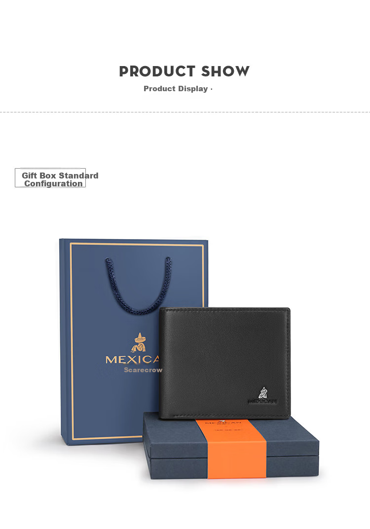 MEXICAN Wallet, Men's Lambskin Billfold, Short Crossbody Style, Multiple Card Slots, High-End Gift Box, Birthday Present for Men And Fathers 11