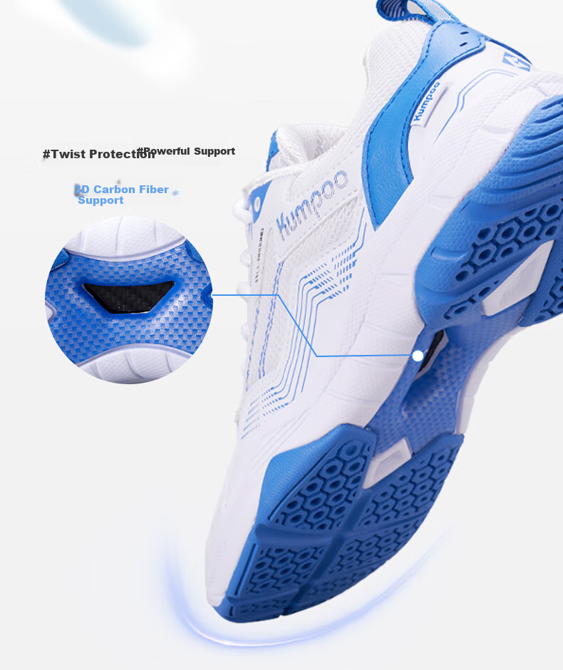 KUMPOO Badminton Shoes for Men And Women, Professional All-Round Sports Shoes, Breathable Shock-Absorbing Wear-Resistant KHR-E19 Silver Size 42 7