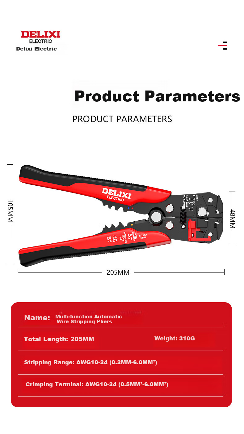 DELIXI ELECTRIC Multifunctional Wire Stripper, Automatic Wire Puller, Terminal Crimping Pliers, Fiber Optic Cable Stripper, Cable Pe 9