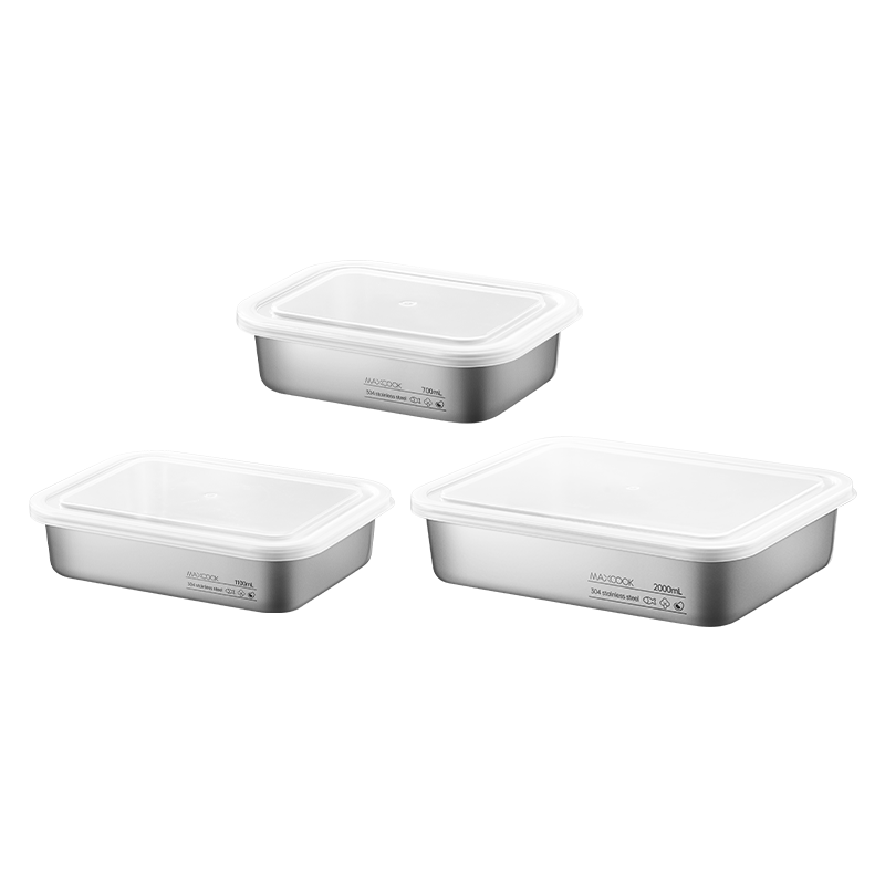 MAXCOOK 304 Stainless Steel Food Storage Containers with Lids, Lunch Boxes, Refrigerator Sealed Storage Boxes, 3-Piece Set MCFT4805