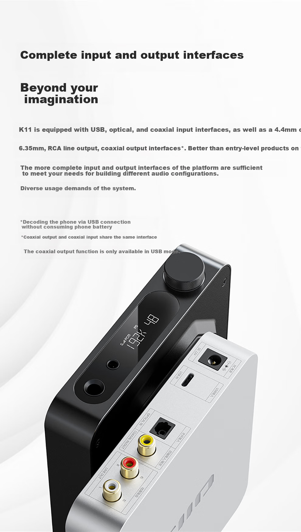 FiiO K11 Desktop Decoding Headphone Amplifier, DSD Decoding All-In Headphone Amplifier, HiFi Decoder, Supports PS5 Switch, Black Decoder 2