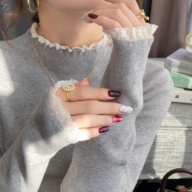YUZHAOLIN Lace Trim Knit Base Shirt Women's Inner Wear 2025 New High-End Half Turtleneck Sweater Autumn Winter