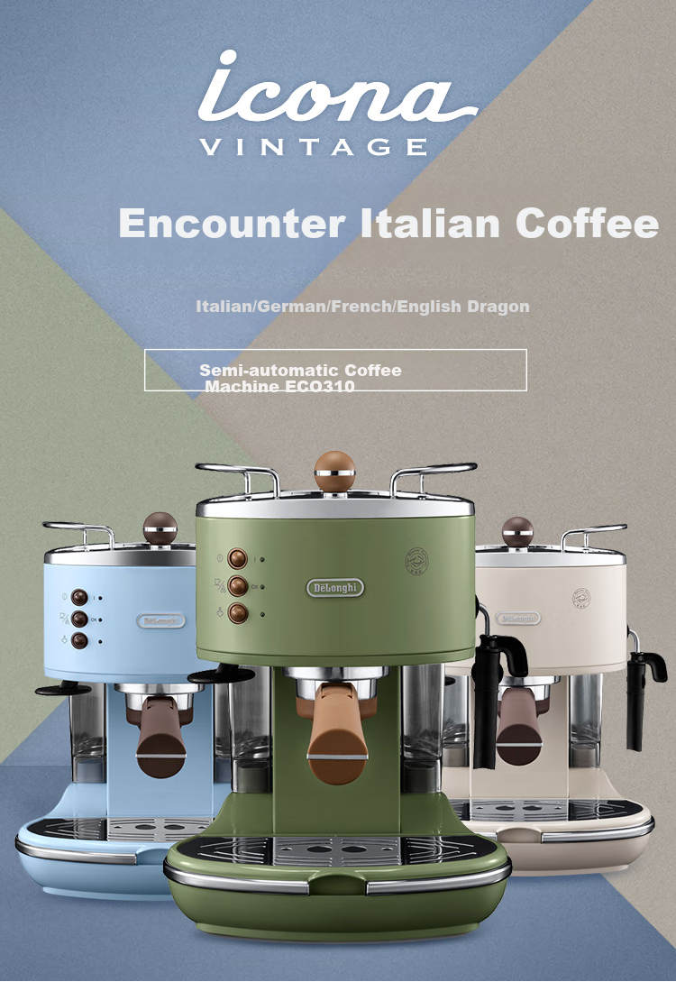 Delonghi Coffee Machine, Retro Semi-Automatic Coffee Maker, Compact Home-Use Stylish Americano And Espresso 15Bar Pump Pressure Manual Milk Frother ECO310.VBG Cream White Gift 1
