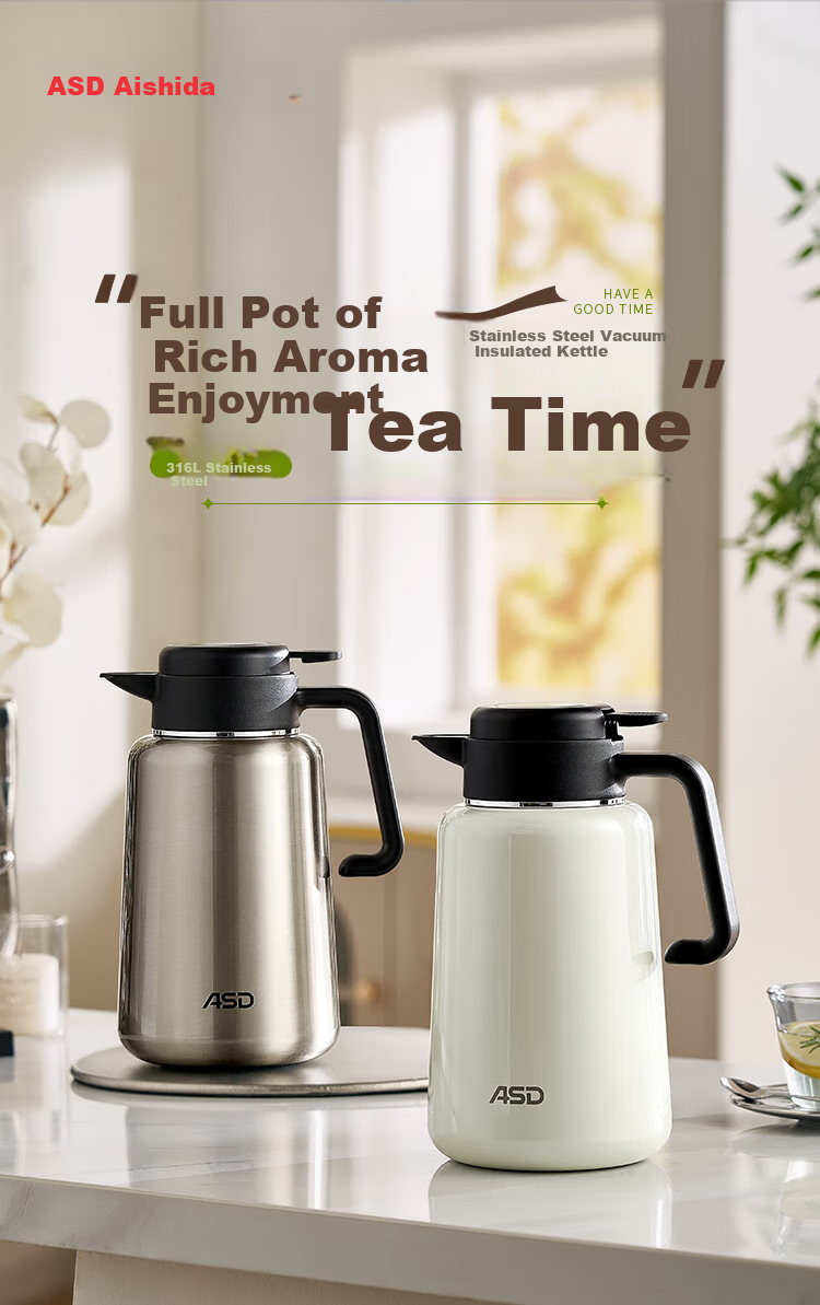 ASD Insulated Bottle, Large Capacity for Home Use, 316L Stainless Steel Inner Liner, Vacuum Thermal Water Kettle, Thermos Flask, 1.8 Liter, Xingyun White 2