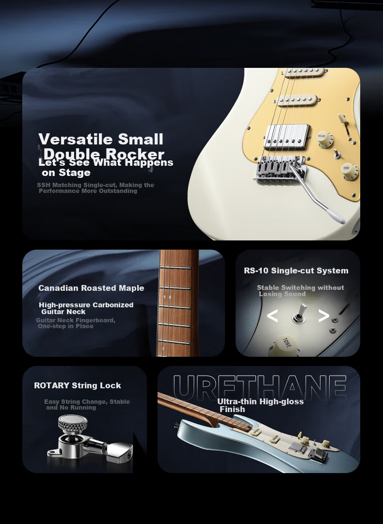 DONNER DST 550 Electric Guitar for Beginners, Intermediate Level, Adults, Men And Women, Electronic Guitar for Rock Music, Tiger Pattern Amber 2