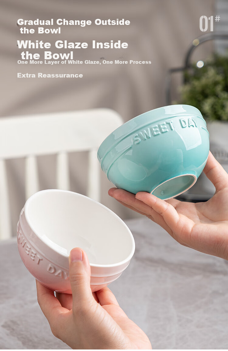 Banwushenghuo Rice Bowl, Home Use, Individual Color, Divided Dining Bowl, Eating Bowl, Ceramic Rice Bowl, Personal Use, Colorful Bowl, Macaron Bowl 1