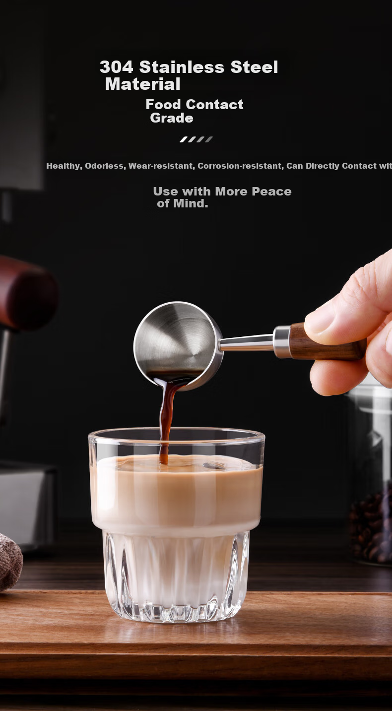 CLITON 304 Stainless Steel Coffee Spoon, Coffee Bean Measuring Scoop, Walnut Handle Coffee Powder And Milk Powder Measuring Spoon, Short Handle, 15ml 3
