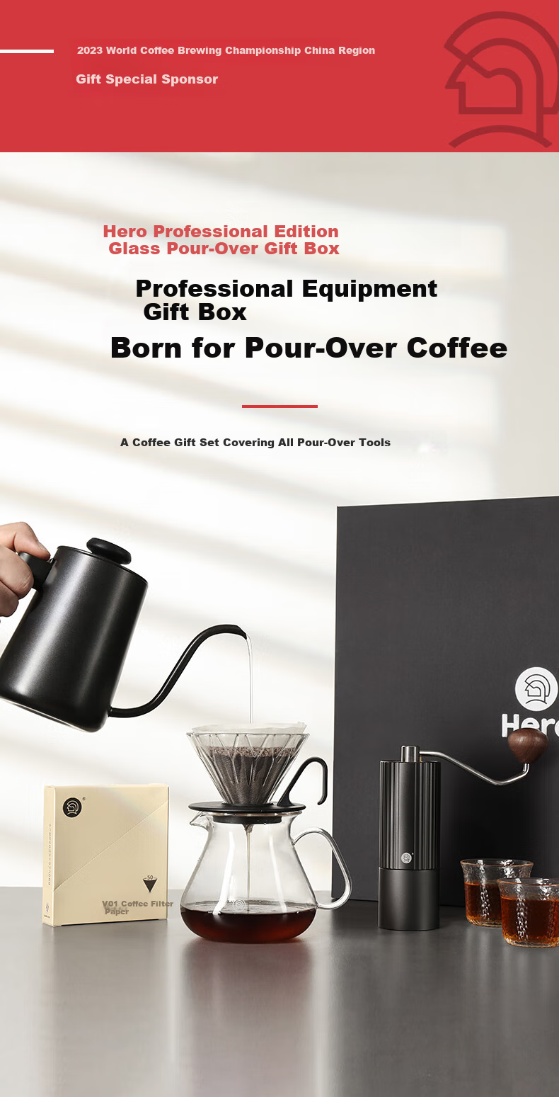 Hero Professional Pour-Over Coffee Set with Grinder, Coffee Cup, Hand-Ground Coffee, 8-Piece Set, Pour-Over Gift Box Present 1