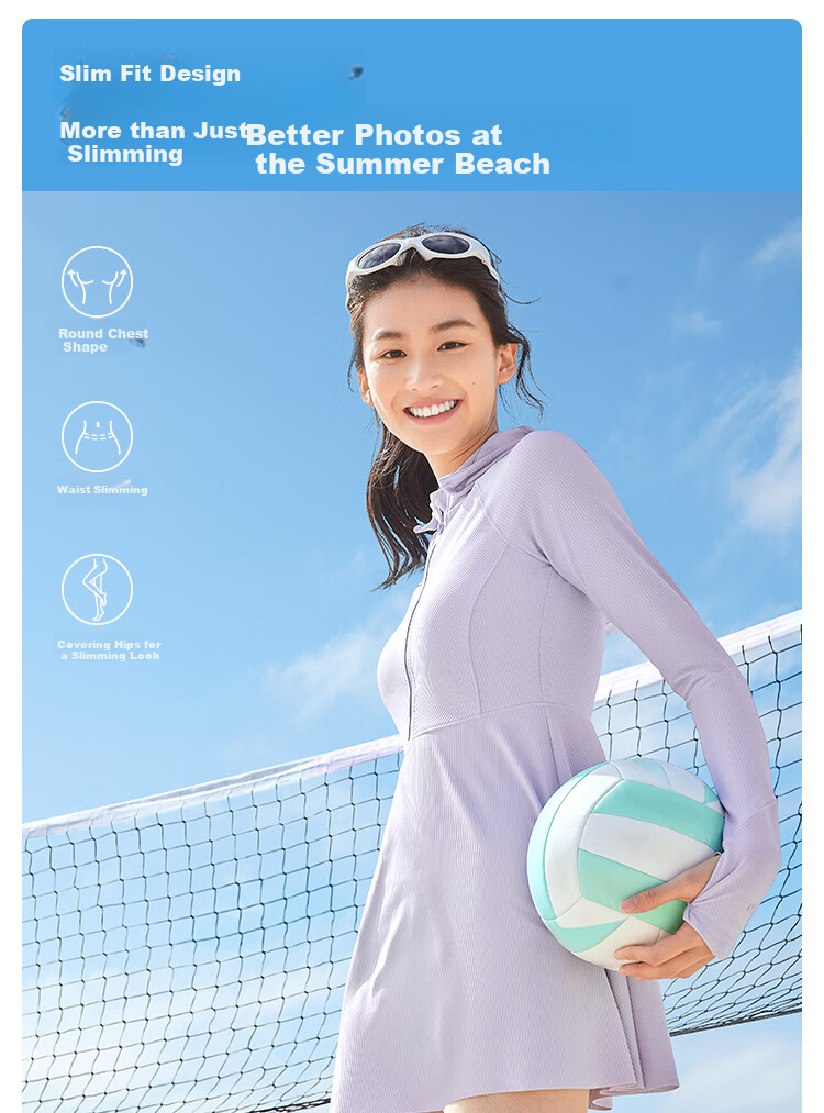 Beneunder Women's Sun Protection Water-Resistant Swimwear UD08524 Slimming Long-Sleeve One-Piece Swimsuit, Black S 18