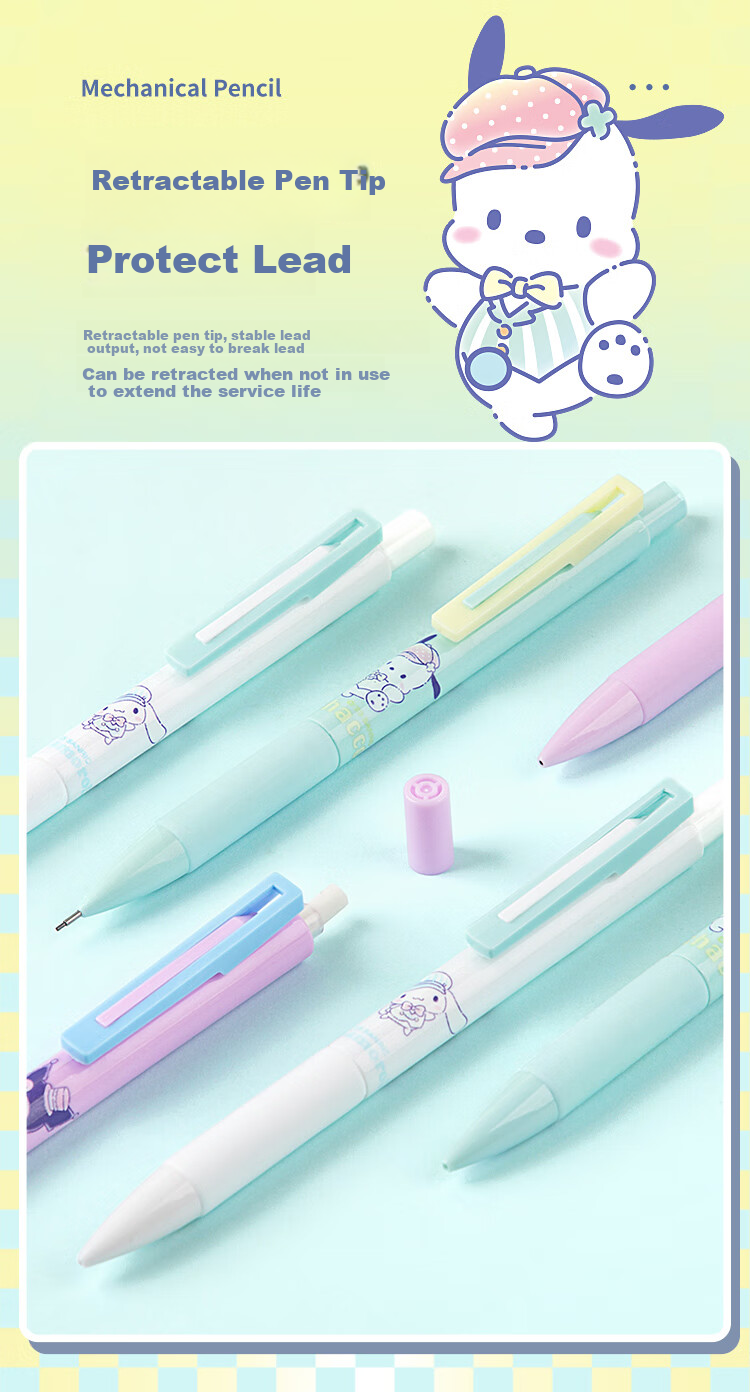 GuangBo 0.7mm Mechanical Pencil Set, Mechanical Pencil + Refills, Sanrio Collaboration Pochacco Cute Cartoon School Pencil, Single Pack, KT82108-PC 2