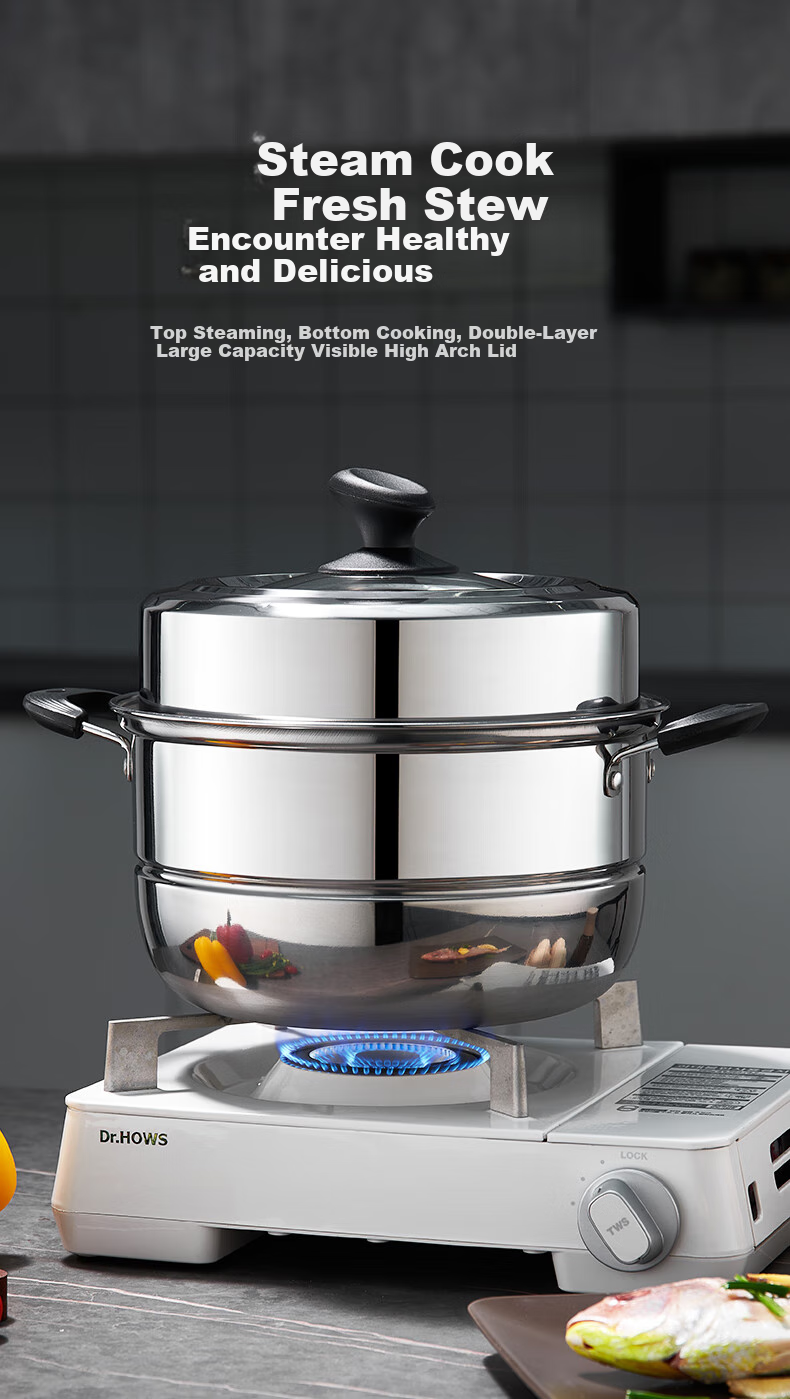 KEGOO Double-Layer Steamer Pot, Thickened Stainless Steel 30cm, Compatible with Gas Stove And Induction Cooker, for Soup Making And Cooking, KG102 1
