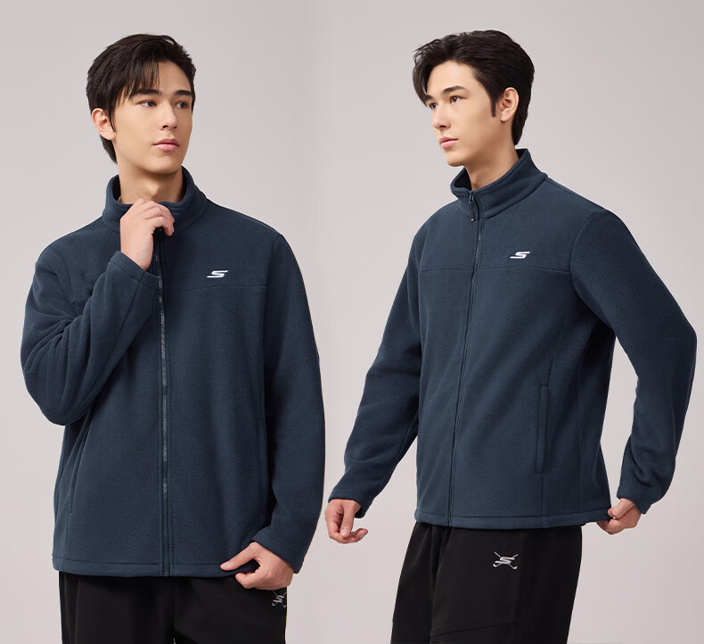 Skechers Men's Fleece Jacket 2025 Autumn Winter New Thickened Warm Casual Sports Coat Trendy Versatile Top 3