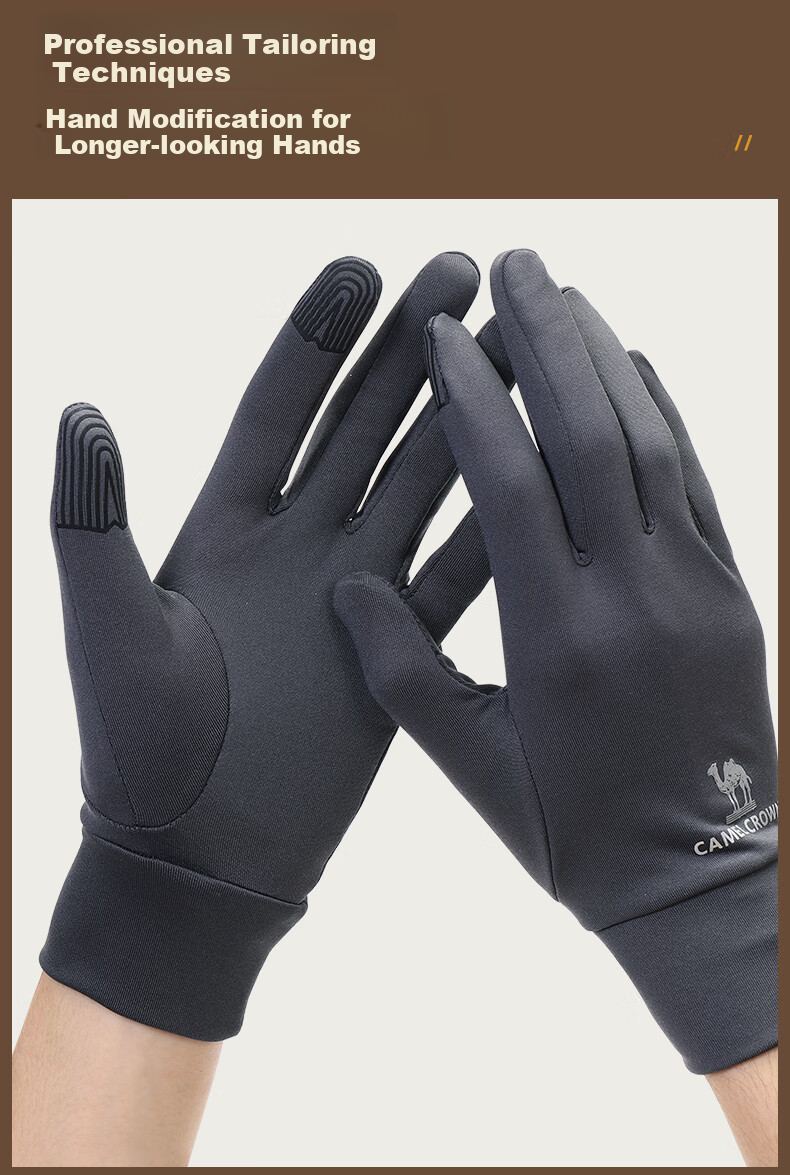 CAMEL Touchscreen Gloves for Men, Non-Slip, Fleece-Lined, Warm, Outdoor Sports Thin Gloves, Winter Women's A1W3GZ103 Ink Black L 11