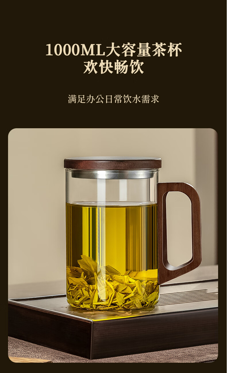 CRISTALGLASS High Borosilicate Glass Cup 1000ml Large Capacity Tea Mug with Handle Personal Office Water Drinking Cup 1