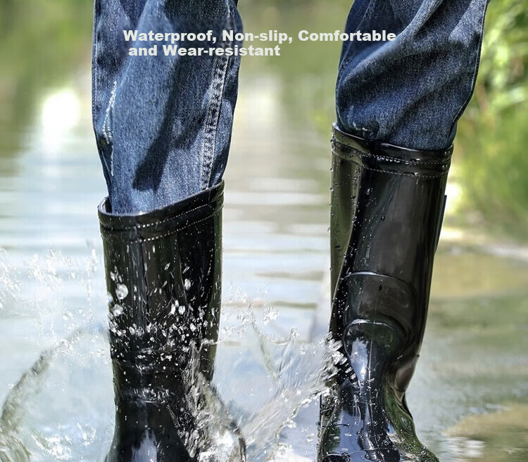 Huili Rain Boots for Men, Waterproof Outdoor Wear-Resistant Rubber Shoes, Non-Slip Rain Boots, Overshoes HL862755 High-Top Black Size 43 4