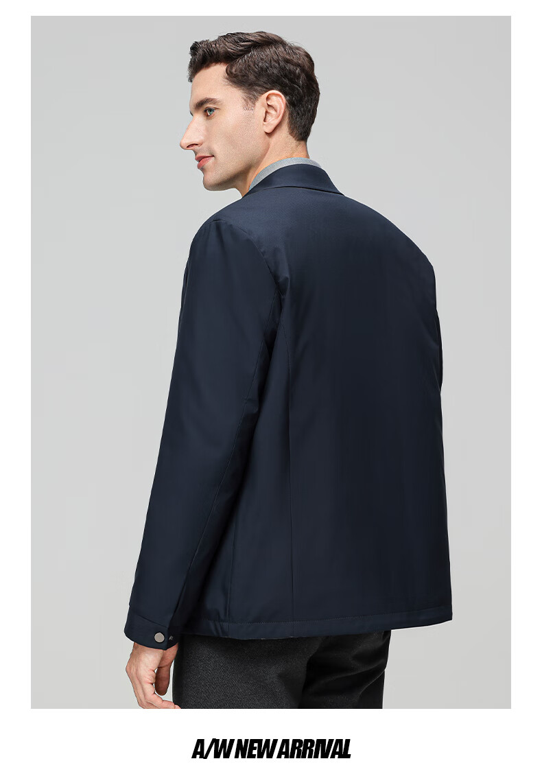 ROMON Lightweight Down Jacket Men Dad Warm Autumn Winter Business Casual Lapel Executive Coat 25030Y Dark Blue XL 17