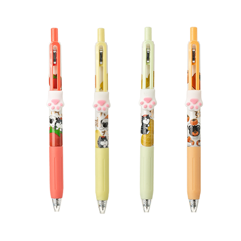 Comix Wu Huang Collaboration Quick-Dry Retractable Gel Pen Soft Cute Cat Paw Cartoon Stationery Girls High-Value Back-to-School Gift 0.5mm Black 4-Pack EWHGP0039