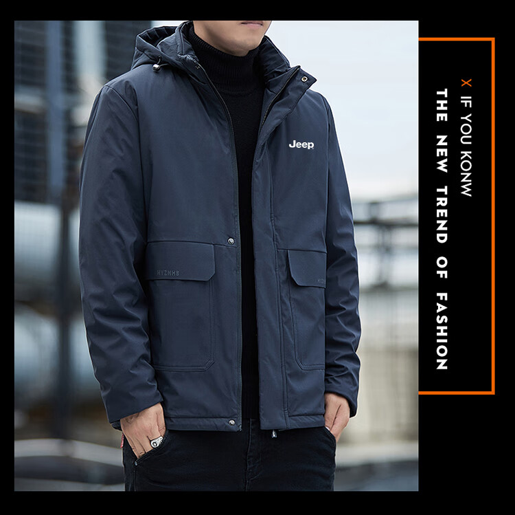 JEEP Men's Autumn Winter Casual Thickened Warm Outdoor Sports Cotton Jacket Dark Blue XL 8