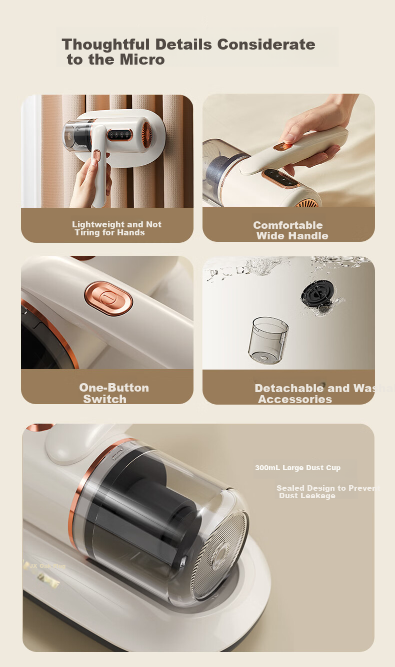 AUX Cordless Dust Mite Remover, Handheld Small Bed Vacuum Cleaner, Powerful Suction for Bed, Antibacterial And Mite-Removing Dust Extractor, Beating AXC-11DC59B, Coconut Milk White + 3 Filter Cartridges 29