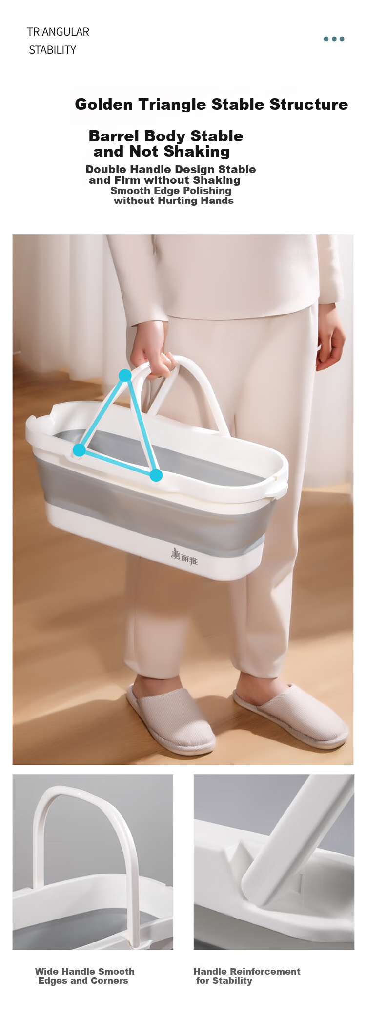 MARYYA Foldable Mop Bucket, Rectangular Shape, 49cm Diameter, Rubber-Coated Cotton Flat Sponge Mop Bucket, Floor Cleaning Mop Bucket, Single Bucket 4