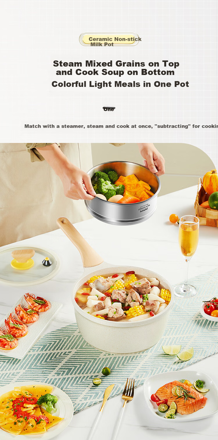 COOKER KING Milk Pot, Low-Pressure Milk Pot, Baby Food Pot, Noodle Pot, Large White Milk Pot 20cm with Steamer Insert 2