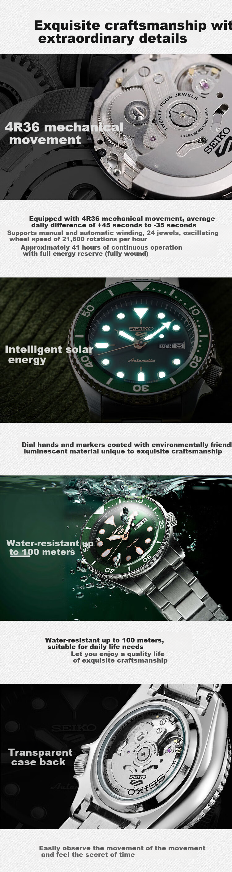 SEIKO 5 Series Deep Sea Cola Ring, 100-Meter Water-Resistant Sports Mechanical Wristwatch [Gift] SRPD53K1 2