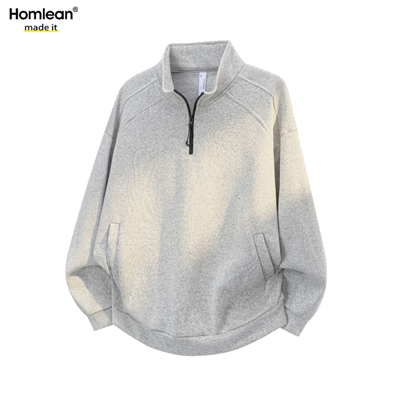Homlean Half-Zip Lazy Style Stand Collar Sweatshirt Men Autumn New Loose Casual American Style HL71 Light Gray XL
