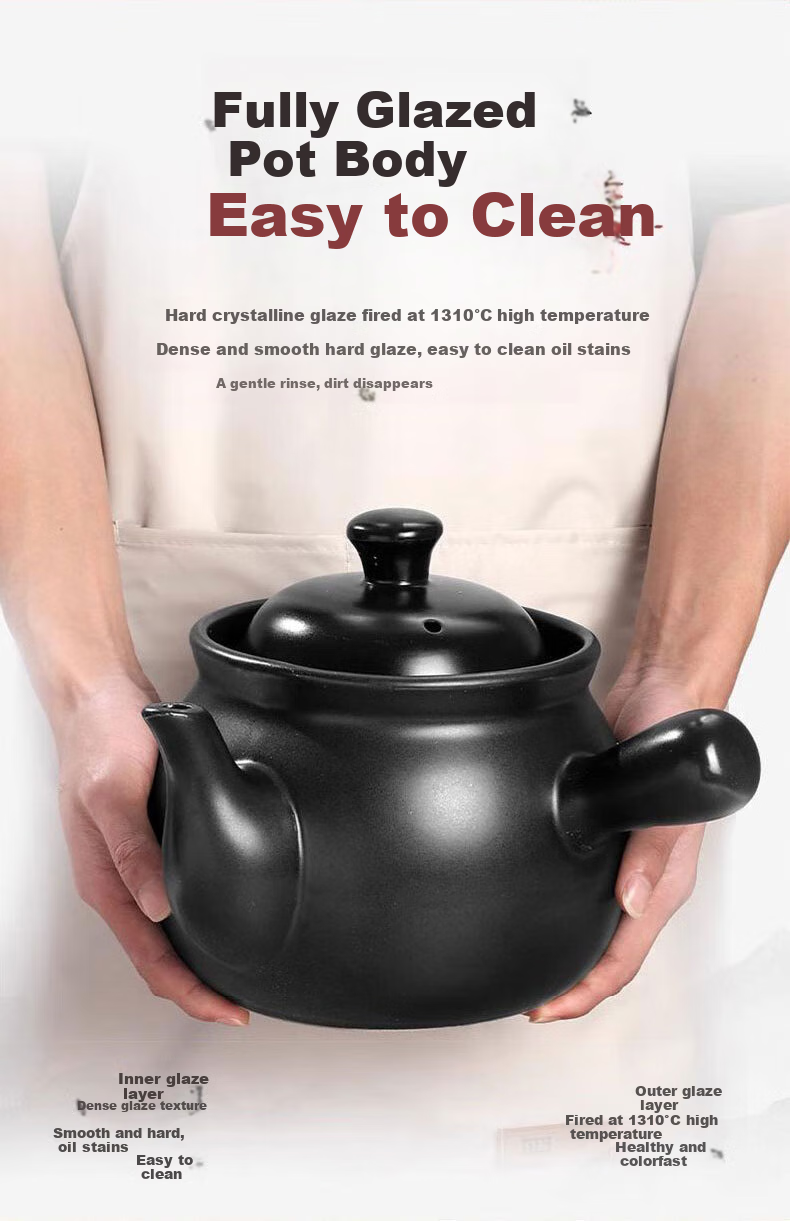 JIWUSENLIN Ceramic Sand Pot for Frying Medicinal Herbs, Heat-Resistant Traditional Chinese Medicine Pot, Health-Preserving Stew Pot, Herbal Medicine Cooking Pot, Home-Use Sand Pot, 2 Liters 6