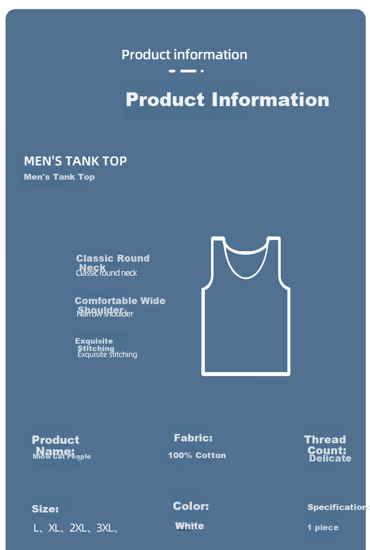 MiiOW Wide-Shoulder Tank Top for Men, Sleeveless T-Shirt, Pure Cotton Antibacterial Undershirt, Round Neck Spring And Autumn Undershirt, Breathable, 3XL 10