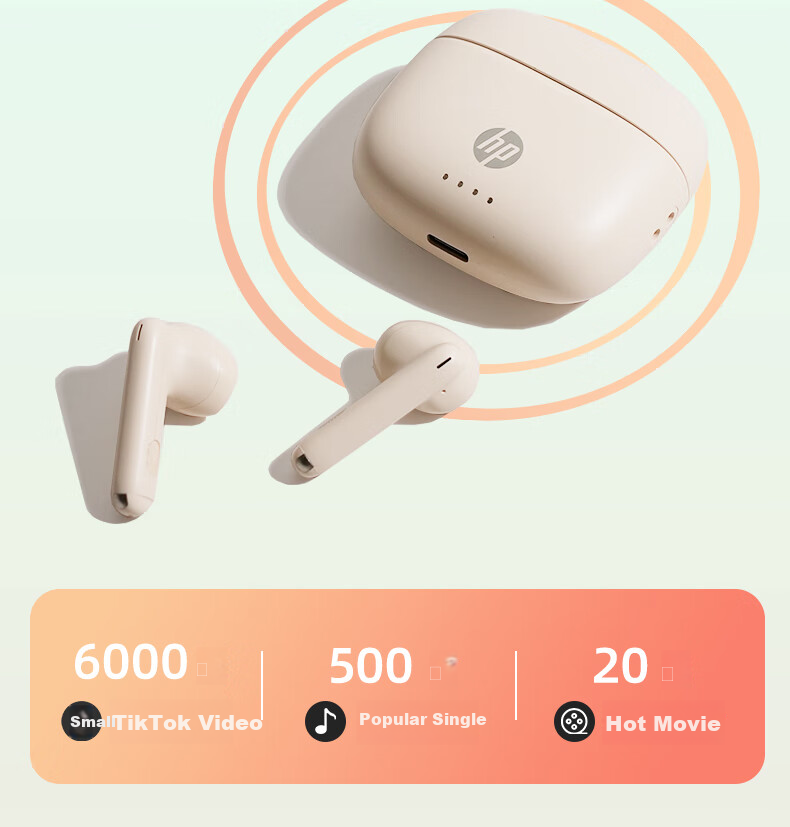 HP H10J True Wireless Bluetooth 5.4 ENC Calling Noise Reduction Semi-In Compact Music Earphones Compatible with Apple Huawei Xiaomi Phones for Gaming Entertainment And Office Use Sunset Orange 18