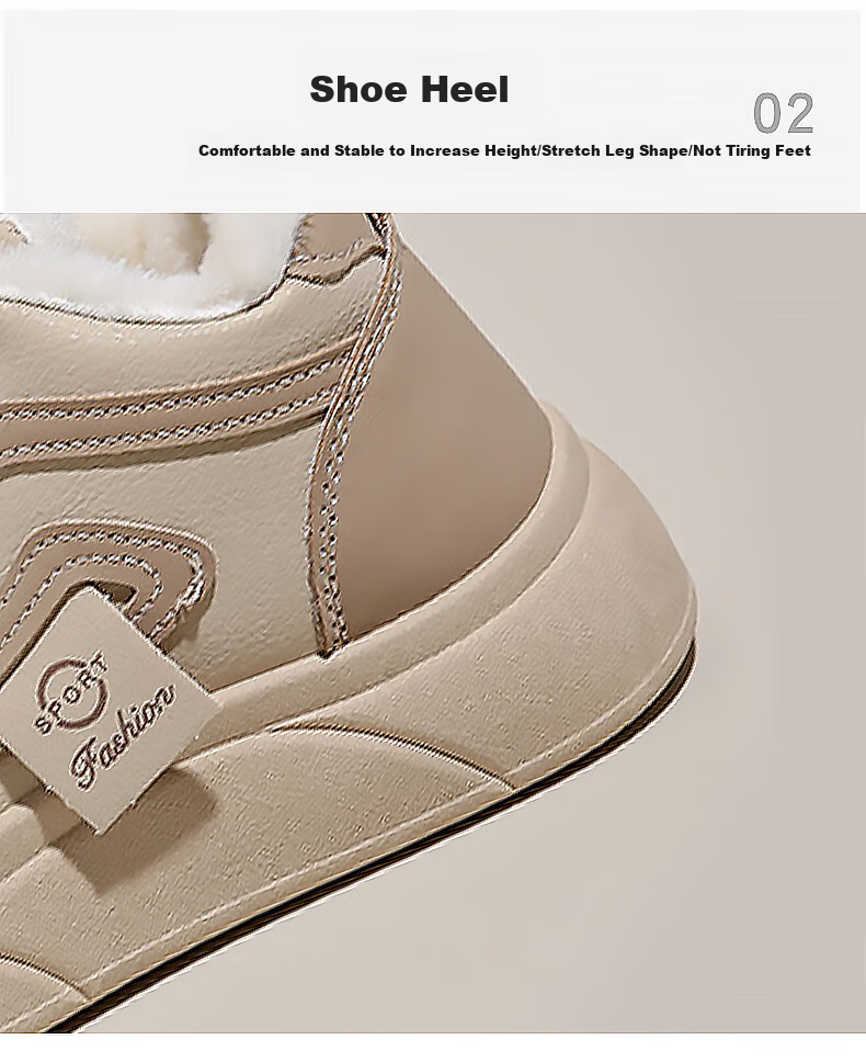 FOOTOPPO Mid-Top Thick-Soled Casual Cotton Shoes for Women with Fleece Lining, Warm Winter Fashion Comfortable Thick-Soled Sneakers for Ladies 5