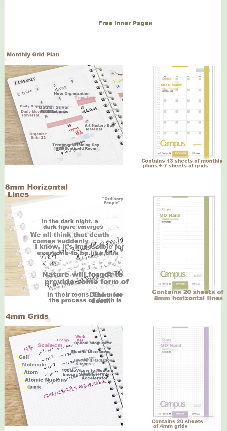 KOKUYO Campus MO Loose-Leaf Planner Notebook Refill Pages, 20 Sheets Landscape Weekly Planner, WCN-CDTAR01 5