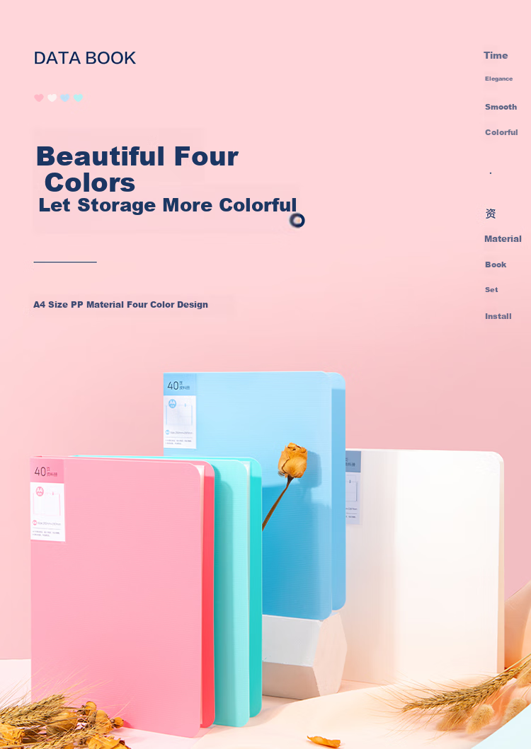 Deli Changcai 4 A4/40-Page Color Document Folder Set, Loose-Leaf Pocket File Folder, Primary And Secondary School Exam Paper And Receipt Storage Folder 27015 2