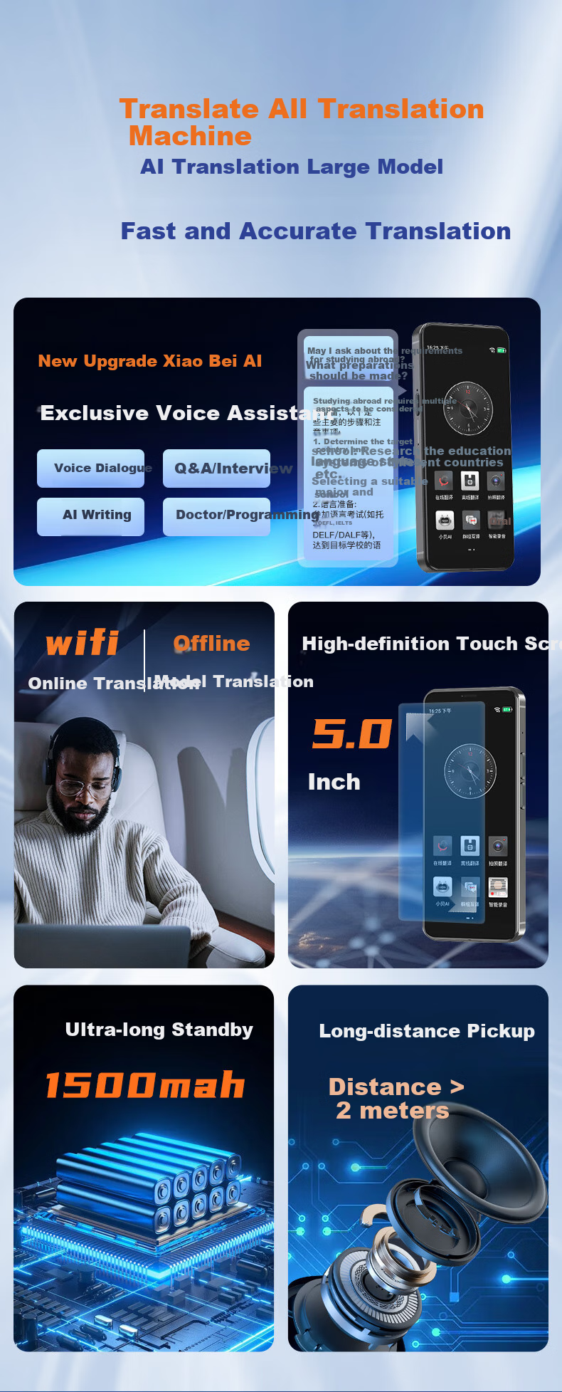 TRANSLATWORLD Open-Style Bluetooth Headphones, AI Smart Translation Earphones, Simultaneous Interpretation, Ear-Hook Design with Ultra-Long Battery Life, Comfortable And Stable, Compatible with Apple, Huawei, Xiaomi Phones 3