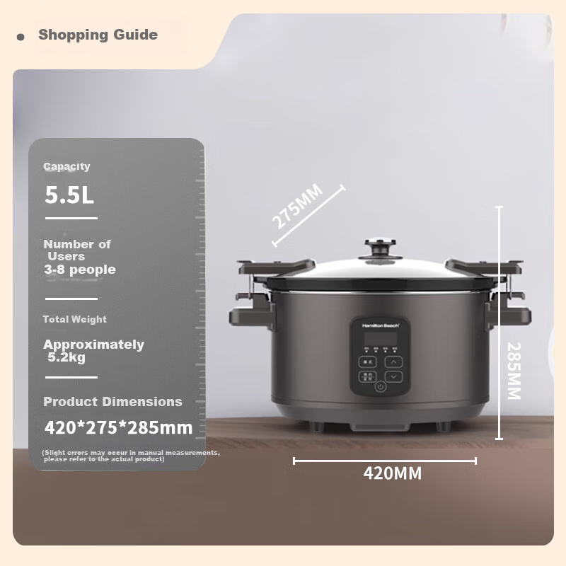 Hamilton Beach Multi-Functional Pot, Electric Stew Pot, Slow Cooker, Ceramic Insulated Water Bath Stew Pot, Home Soup Cooking Pot, Automatic Soup Stewing Pot, Electric Steamer SC55101-1