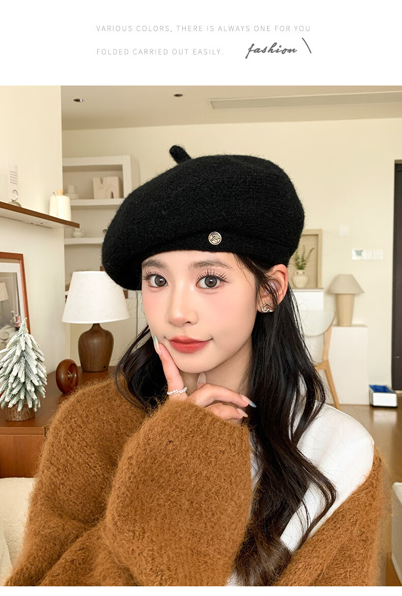 XUEXIMAN Women's Beret Autumn Winter Versatile Warm Slim Face Octagonal British Retro Newsboy Painter Hat 11