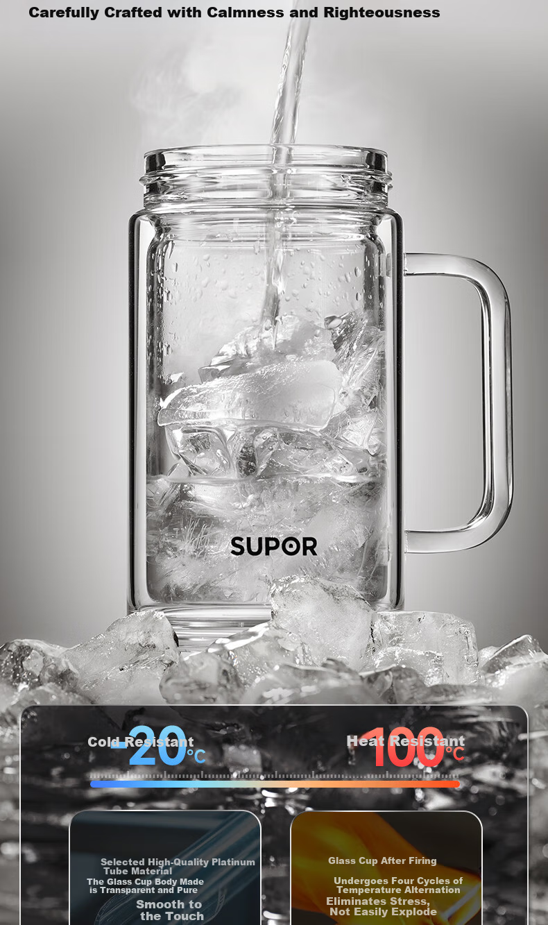 SUPOR Double-Layer Glass Cup for Men, Home Tea Infuser Cup with Handle, Business High-Quality Mug for Office Use 5
