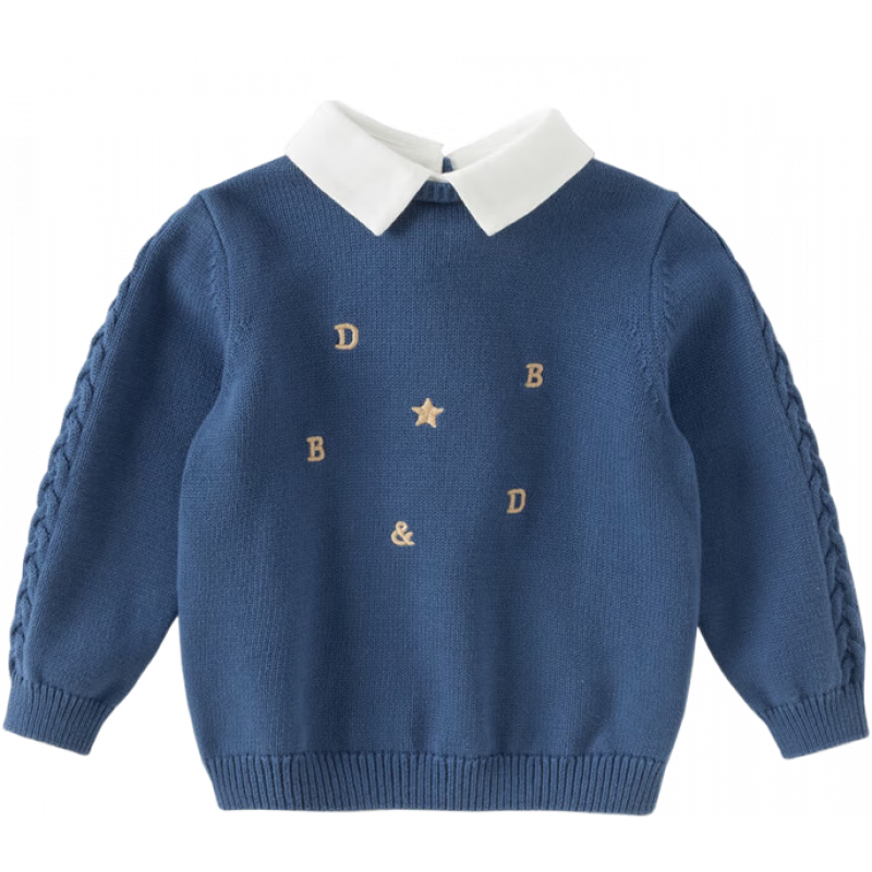 DAVE & BELLA Kids Pullover Sweater Boys Cotton Knit Fake Two-Piece Autumn Shirt