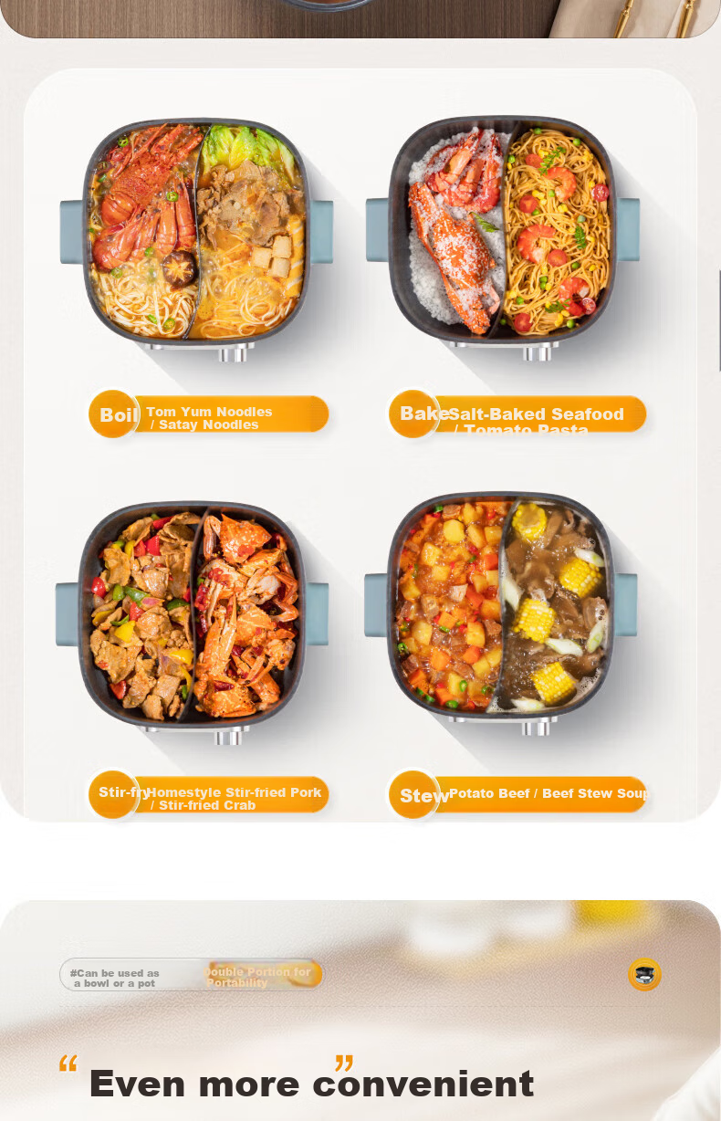 Midea Electric Hot Pot, Dual-Sided Pot for Home Use, 4-6 People, 6L Capacity, Titanium And Ceramic, Zero Fluorine, Antibacterial, Dormitory Style, Detachable Design, 9CM Deep, Multifunctional, Bionic Non-Stick Pot, New Electric Cooker, Self-Operated 14