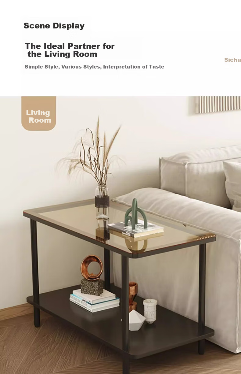 FENJIEXIAN Side Table, Coffee Table, Living Room Light Luxury Small Tea Table, Tempered Glass Tea Stand, Bedside Table, Double-Layer Storage Tea Table 4