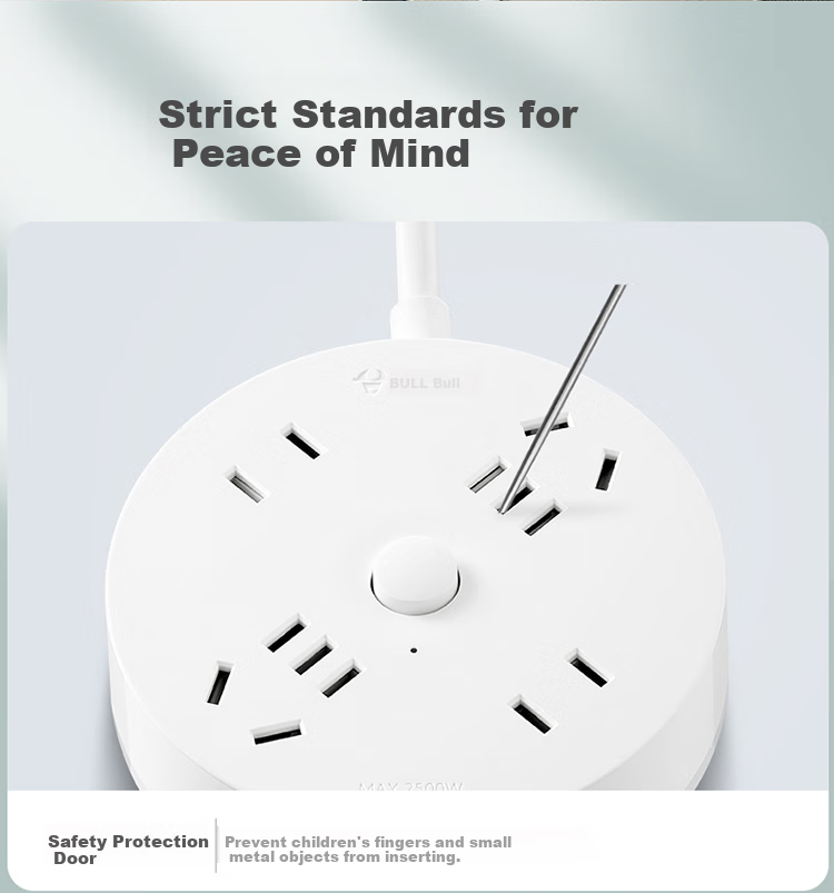 BULL Power Strip/Extension Cord/Surge Protector/Power Bar/Power Strip with Master Switch, One to Four Conversion, Round Socket, Total Length 0.2 Meters GN-R2220 5
