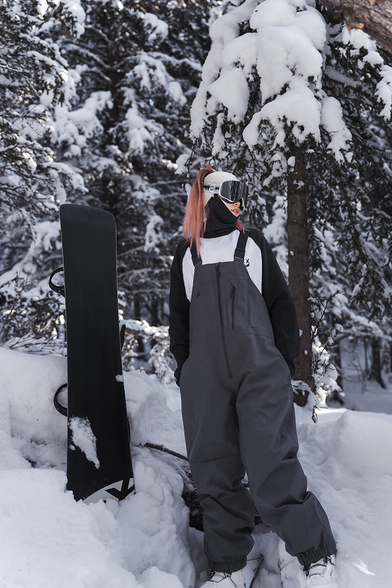Nan En Single Board Ski Suit Bib Pants 3L Waterproof Thickened Warm Unisex Black M 12