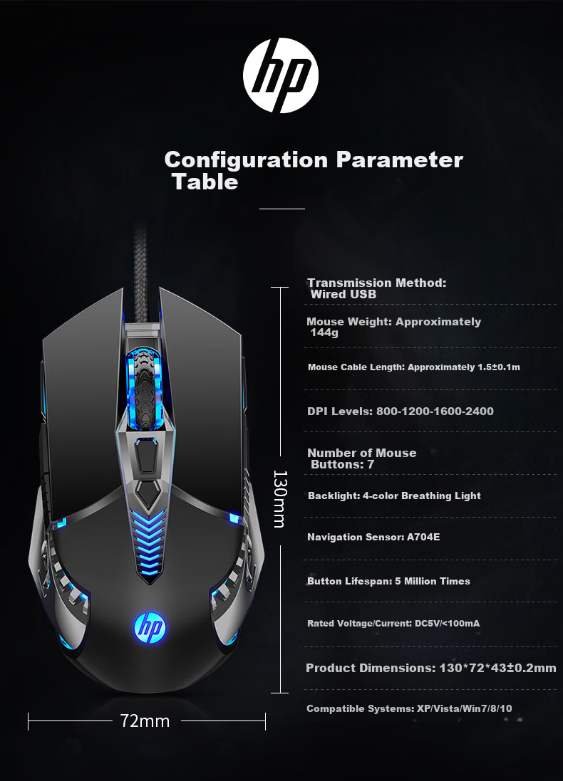 HP G160 Wired Mouse, Gaming And Business Black Low-Profile E-Sports Mouse for Desktop And Laptop Computers, Home Gaming Mouse 11