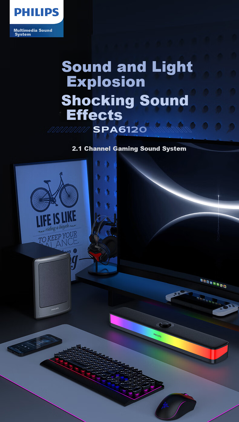 PHILIPS Bluetooth Speaker Computer Speakers Desktop Laptop HIFI 2.1 Multimedia Gaming Subwoofer Combo Set Delta Audio Gaming E-Sports Gift SPA6120 1