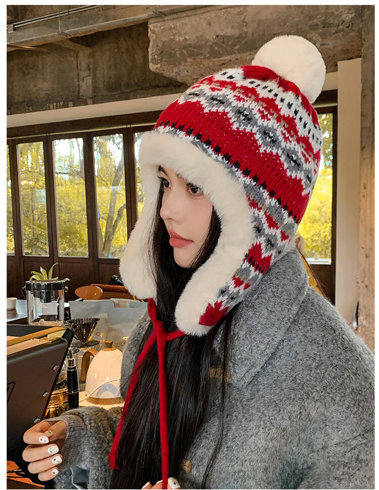 XUEXIMAN Fair Island Women's Winter Northeast Cold-Resistant Ear Protection Knitted Cotton Hat Windproof Harbin Travel Warm Lei Feng Hat 10