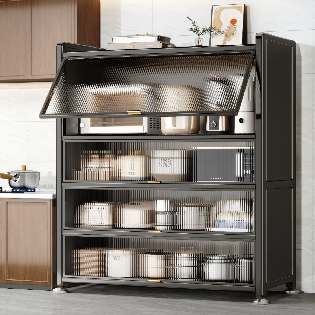 Jiabangshou Kitchen Utensil Storage Rack, Floor-Standing Multi-Layer Storage Cabinet, Microwave Oven Storage Cabinet, Multifunctional Storage Cabinet, 5 Layers, 80cm