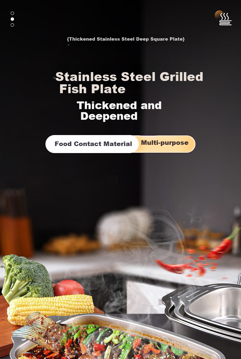 BJ Stainless Steel Square Plate, Deep Square Plate, Dining Plate, Steaming And Baking Fish Pan, Grilled Fish Plate, Snack Plate, Barbecue Plate, 40cm Large Size 1