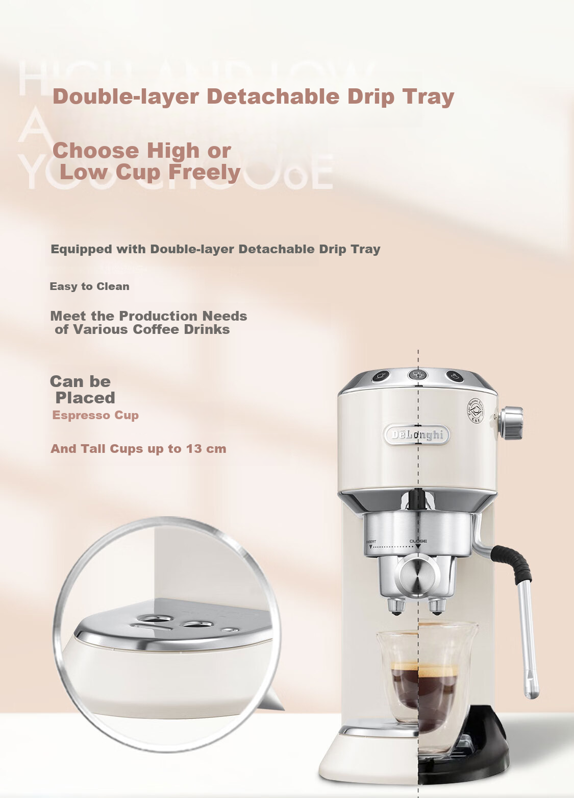 Delonghi Coffee Machine, Semi-Automatic Coffee Maker, Compact Home-Use Americano And Espresso Pump Press Professional Stainless Steel Manual Milk Frother EC885.CR EX: Cream White Gift 7