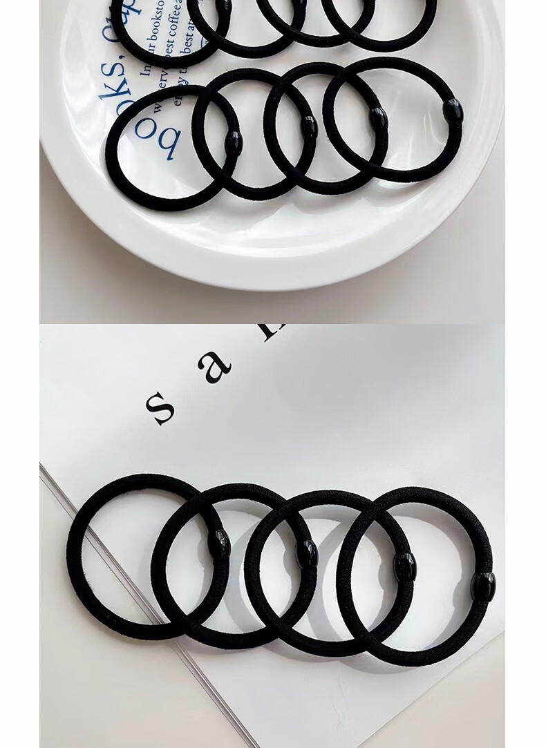 Jianyingshu Thick High Elasticity Black Bead Hair Ties 10pcs Durable Simple Hair Bands Rubber Bands for Hair Styling 3