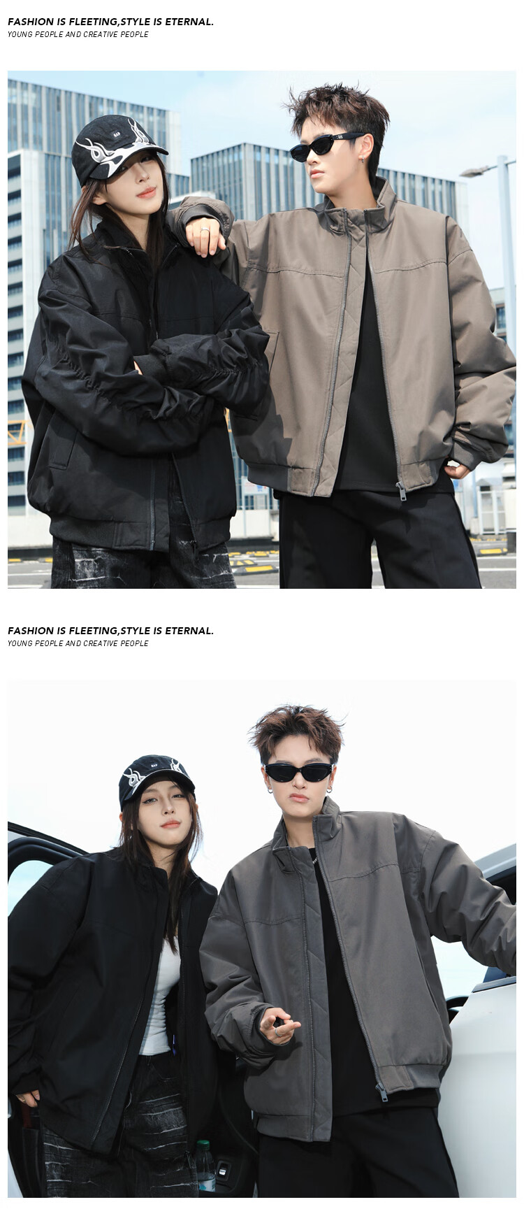 Dingfengbaoluo Couples Flight Jacket Men Autumn Winter Thickened Cotton American Style Outdoor Stand Collar Coat DGM97 Wolf Gray 3XL 2